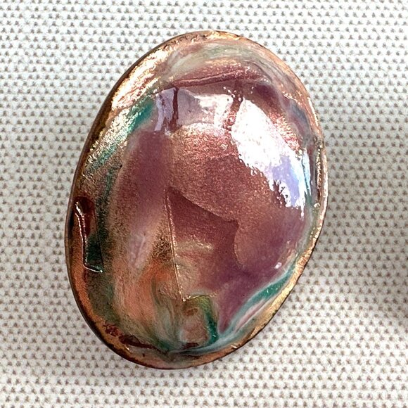 Abstract Design Enamel & Hammered Copper Earrings For Pierced Ears - Picture 3 of 8